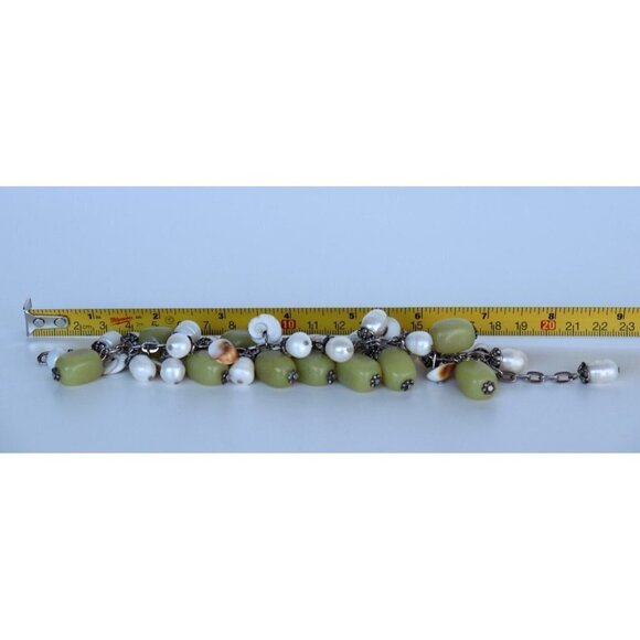 Tess Klein Women's Green Funky Charm Bracelet 9" 925 Canada Gemstone Pearls $475 - Picture 4 of 8